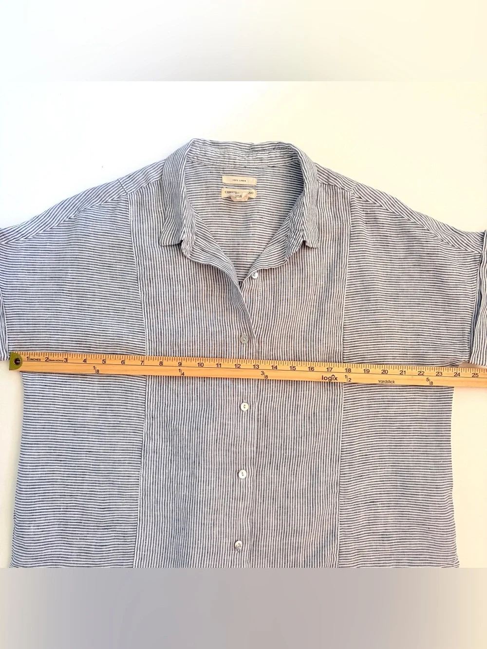 Christian Siriano 100% Linen Striped Button Up Short Sleeve Shirt  Top SZ L - Picture 6 of 9